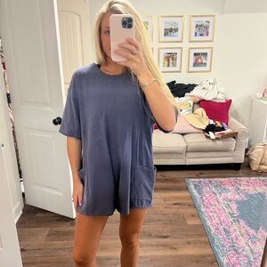 Free people Blue T-Shirt romper with Pockets